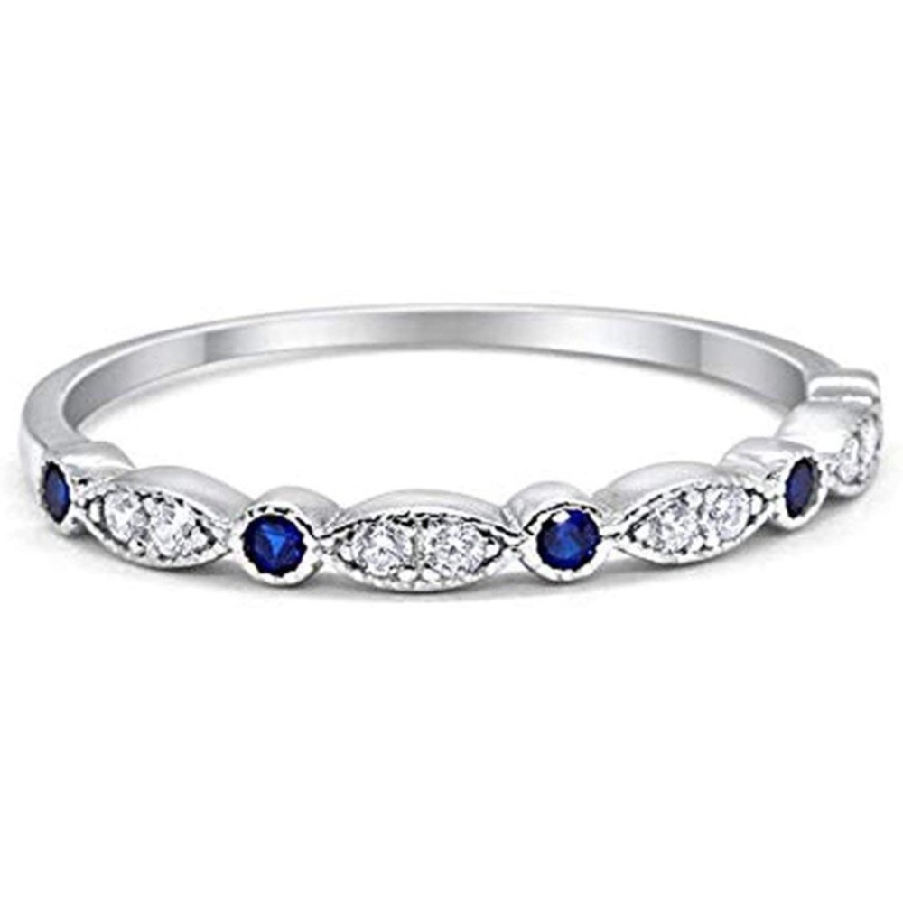 2MM blue sapphire wedding band -SIZE 4